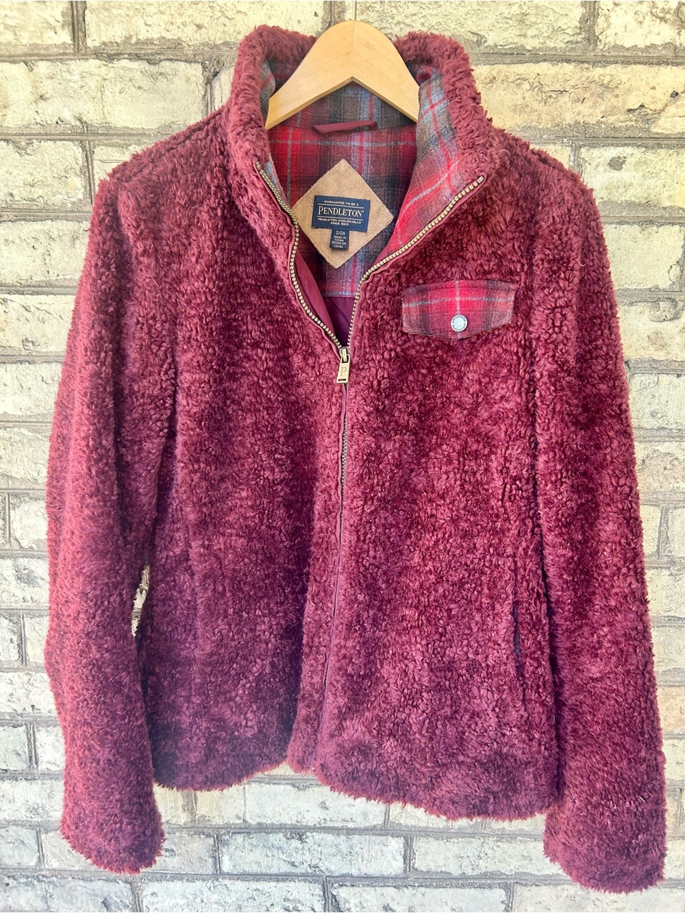 Pendleton Red and Maroon Plaid Zip Jacket